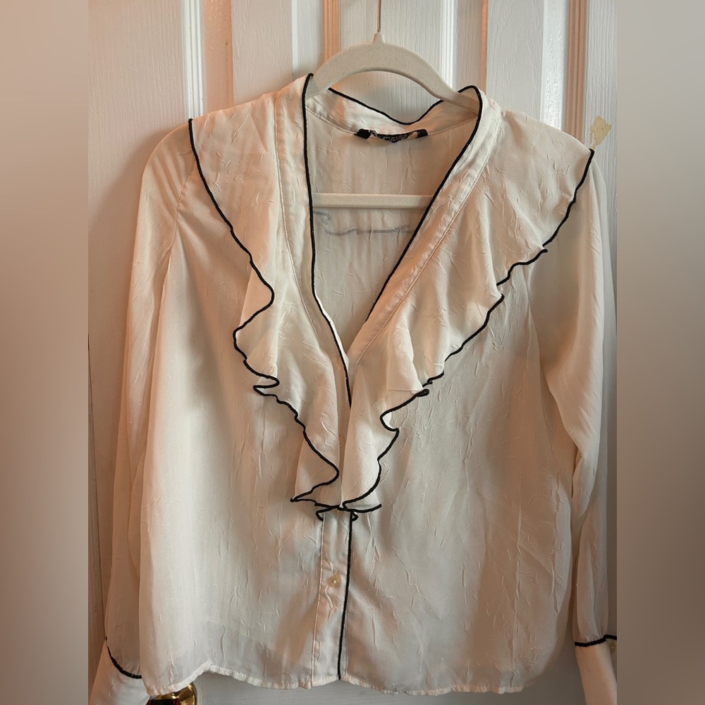 Zara Ecru Ruffled Women's Top